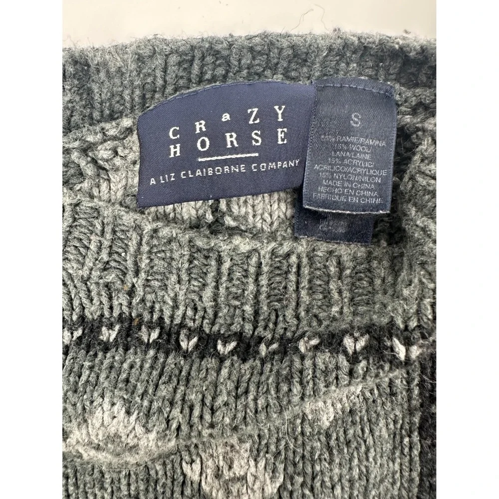 Crazy Horse Liz Claiborne Gray Fair Isle Snowflake Knit Sweater Womens S 1217 - Picture 8 of 8
